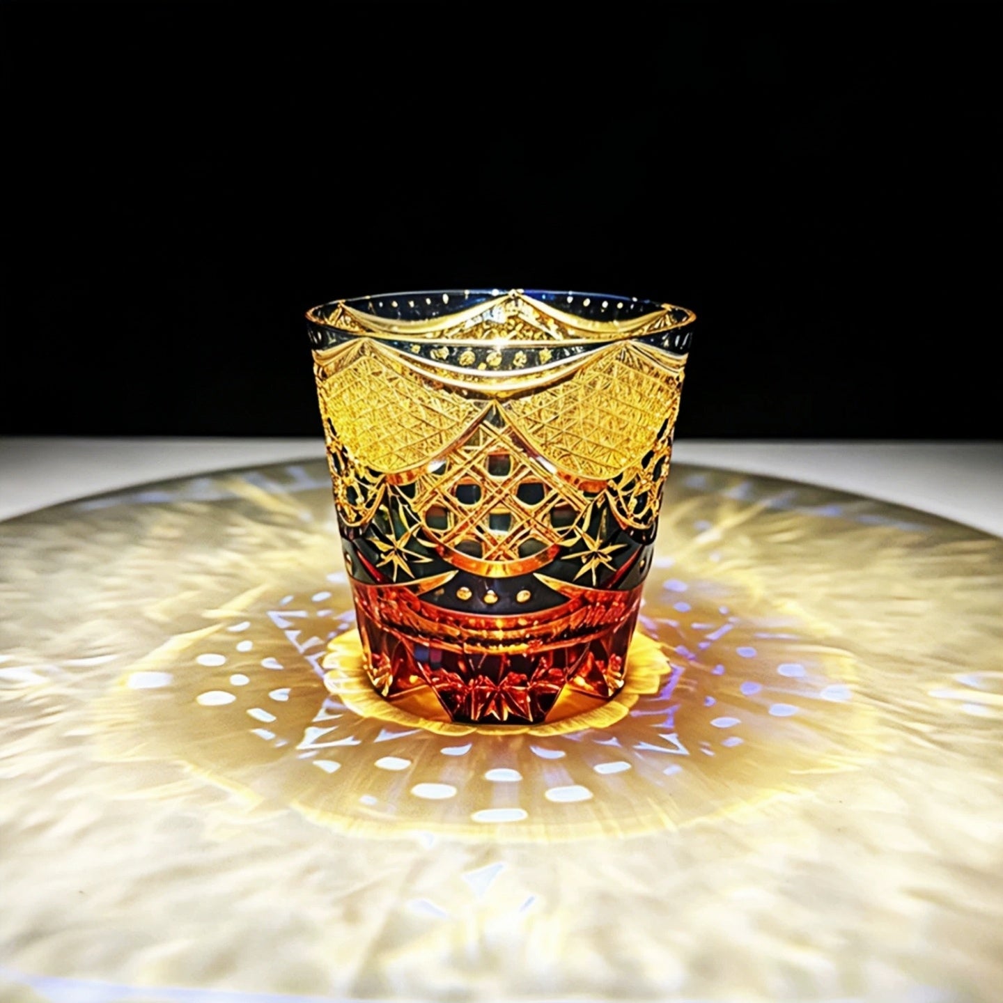 Edo Kiriko Yoru no Tobari Cut Crystal Whisky Glass With Wooden Box