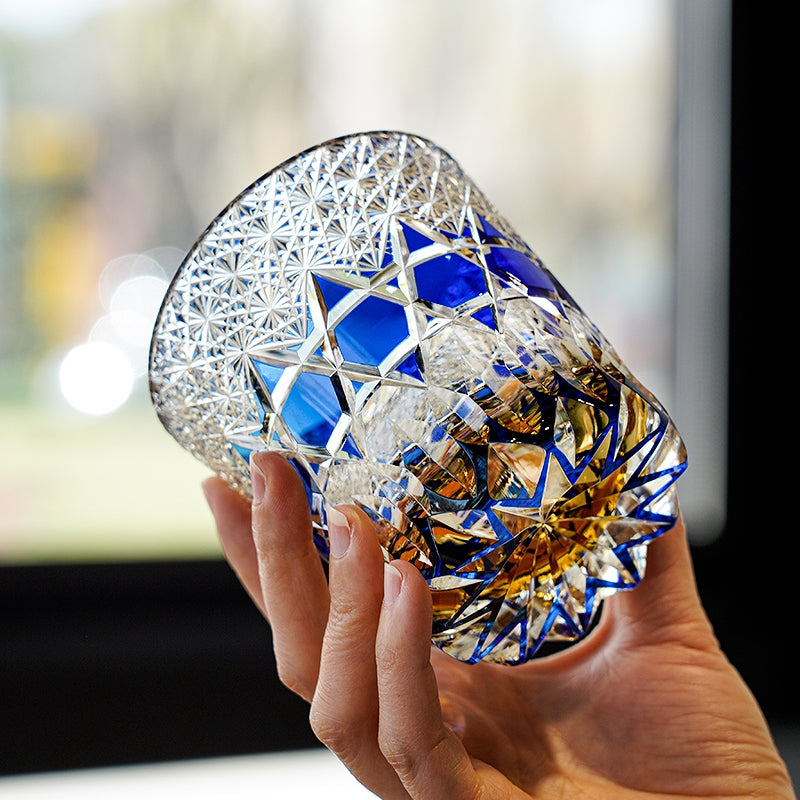 Edo Kiriko Handcrafted Sapphire Fluorite Whiskey Glass GoGlassCup