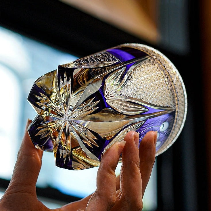 Edo Kiriko Handcrafted Violet Peacock Whisky Glass - Crystal Glass GoGlassCup
