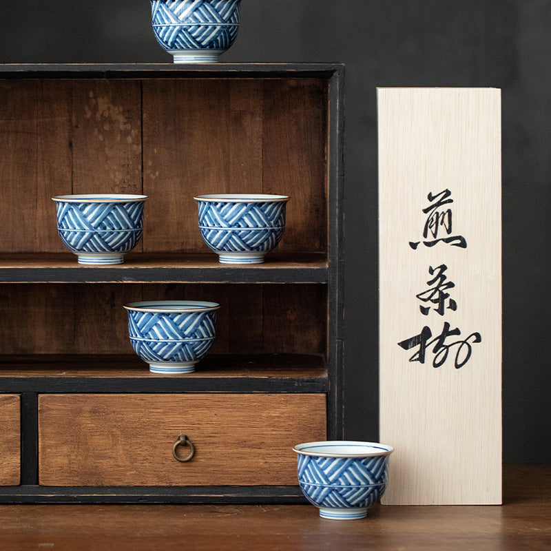 Hasami Ware Handcrafted Ruriei no Tori Tea Cup Set of Five