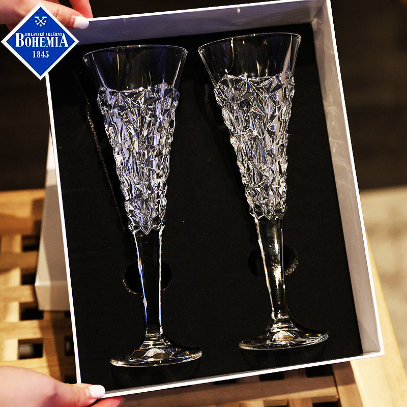 Bohemia GLACIER Champagne Glasses Decanter Gift Set