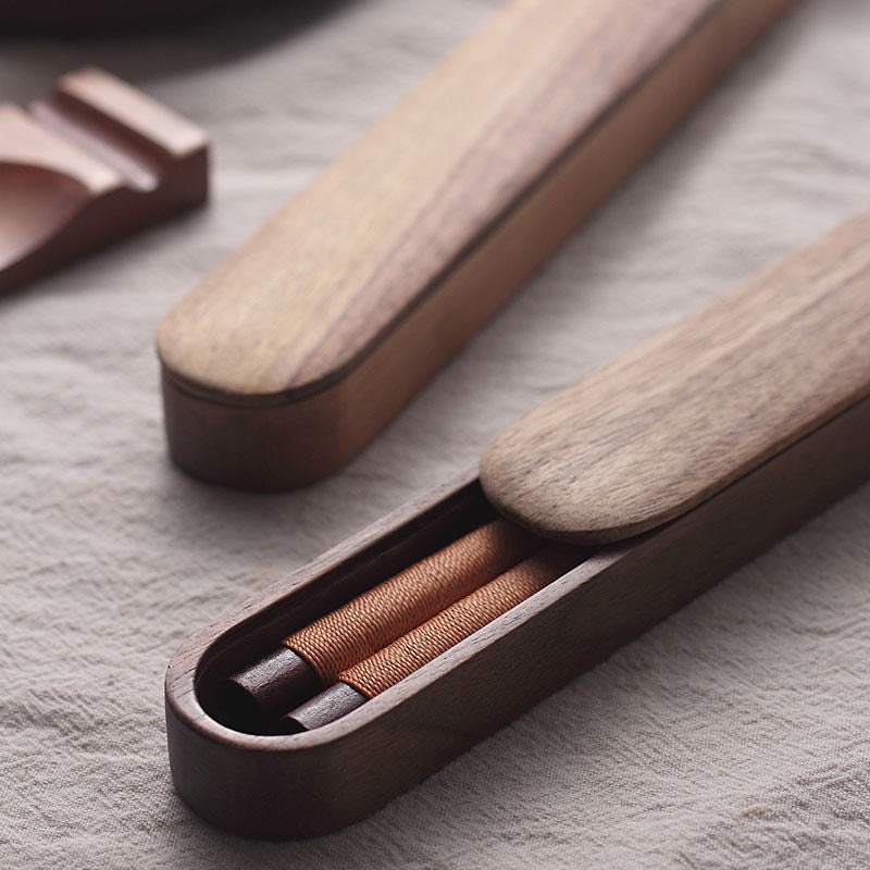 GoGlassCup Black Walnut Chopsticks with Decorative Thread in Wooden Box Goglasscup