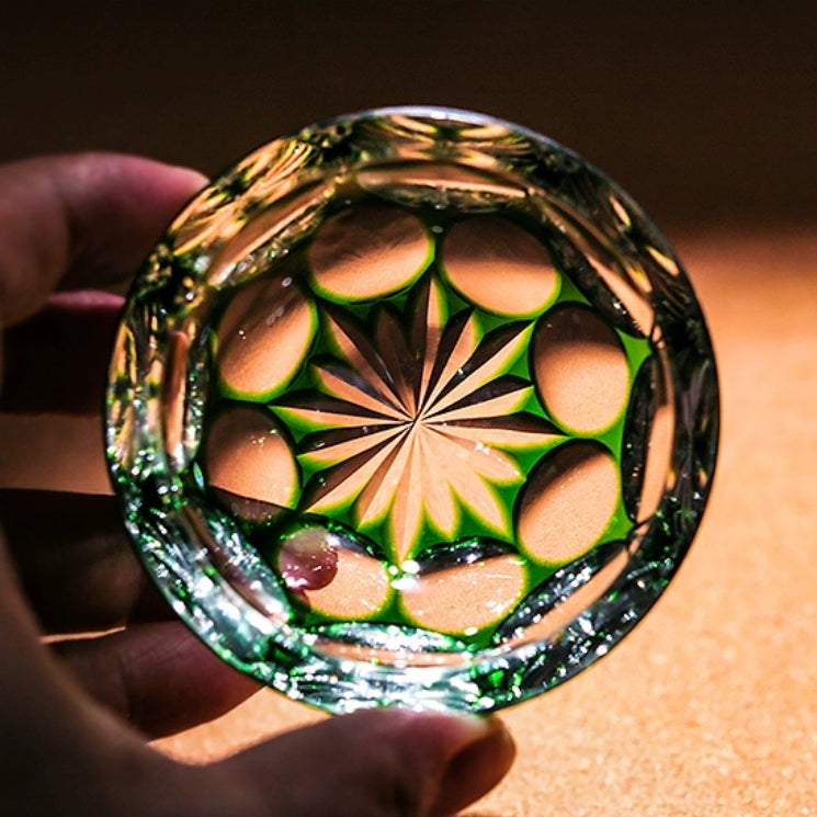 Edo Kiriko Sake Cup – Jade Green Hydrangea