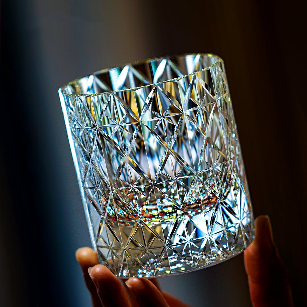 Edo Kiriko Handcrafted Hoshikage Iridescent Crystal Whisky Glass With Wooden Box