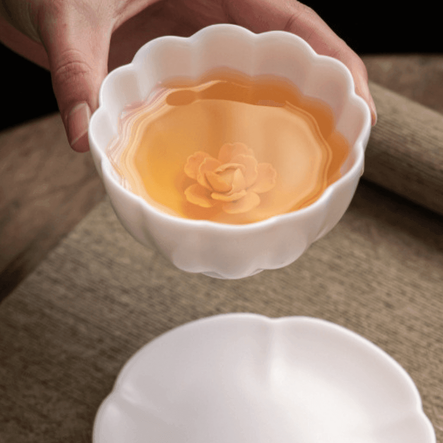 Handcrafted Ceramic Tea Cup With Embedded Ceramic Rose