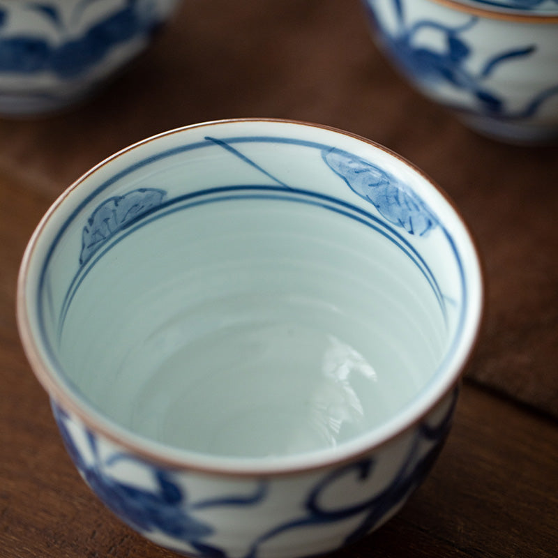 Hasami Ware Handcrafted Aizome Kusa-Hana Tea Cup Set of Five