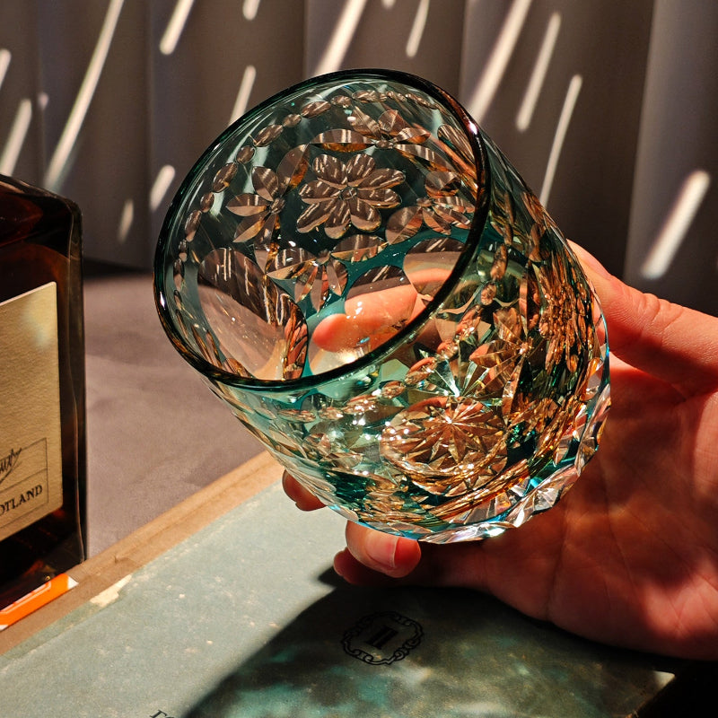 Edo Kiriko Handcrafted Seika Kasane Whisky Glass With Wooden Box