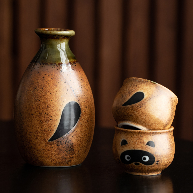 Japanese Ceramic Tanuki (Raccoon) Sake Set