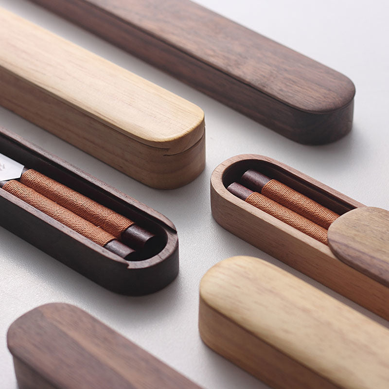 GoGlassCup Black Walnut Chopsticks with Decorative Thread in Wooden Box Goglasscup