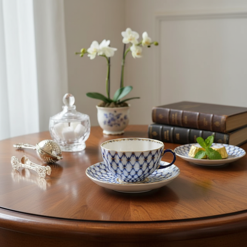 LOMONOSOV Cobalt Blue Handcrafted Porcelain Tea Set