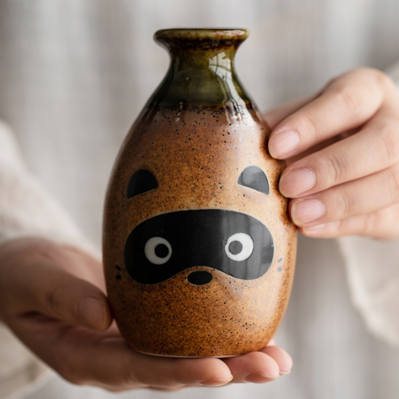 Japanese Ceramic Tanuki (Raccoon) Sake Set