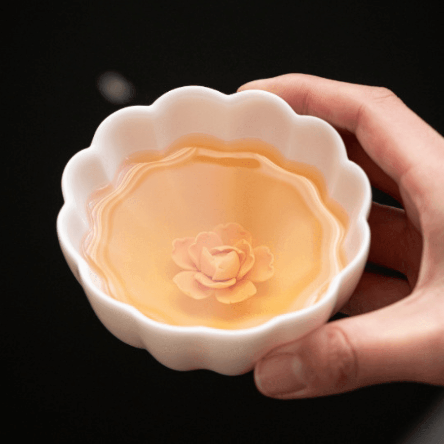 Handcrafted Ceramic Tea Cup With Embedded Ceramic Rose