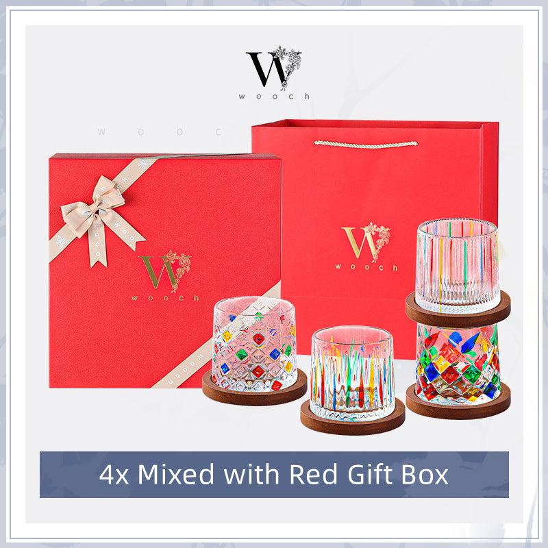 WOOCH Rotating Multi Color Stained Whisky Glass With Gift Box
