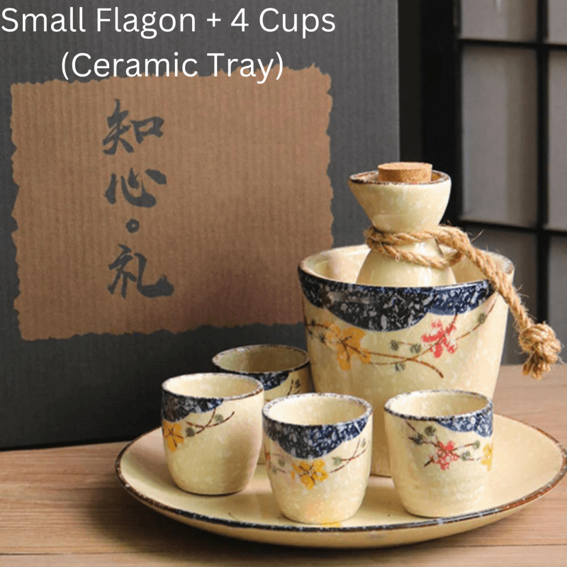 Japanese Sakura Sake Ceramic Flagon Sets