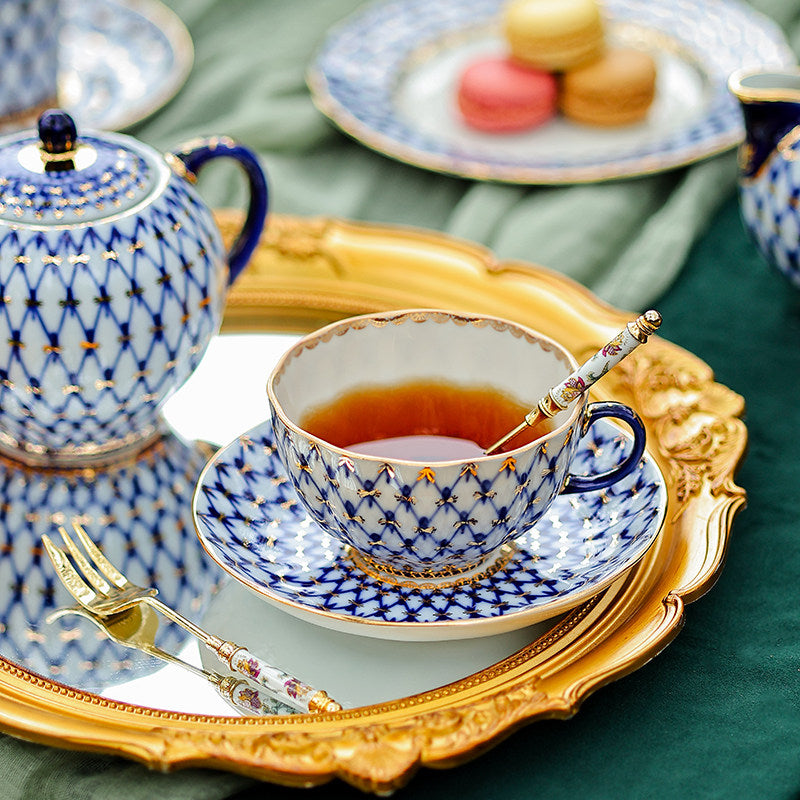 LOMONOSOV Cobalt Blue Handcrafted Porcelain Tea Set