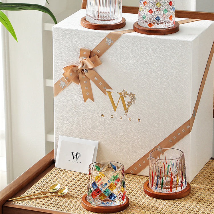WOOCH Rotating Multi Color Stained Whisky Glass With Gift Box