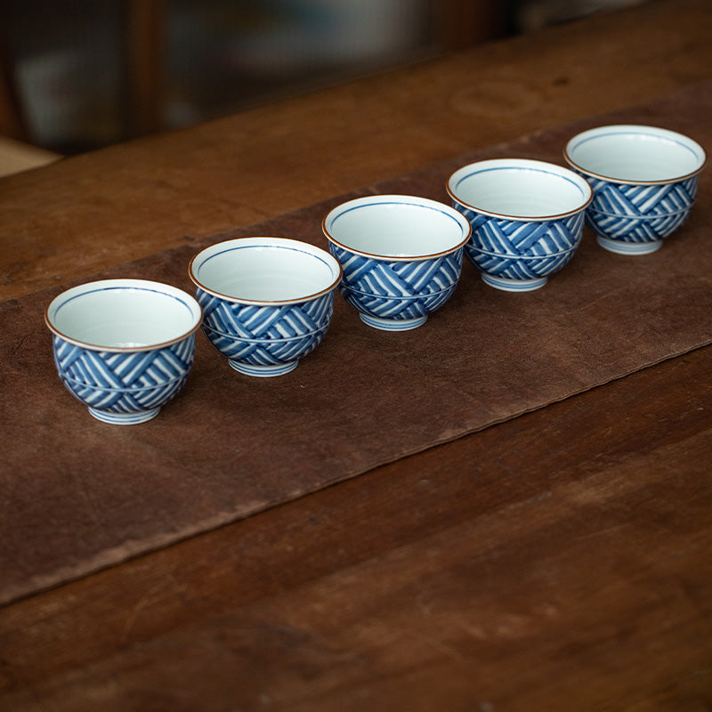 Hasami Ware Handcrafted Ruriei no Tori Tea Cup Set of Five
