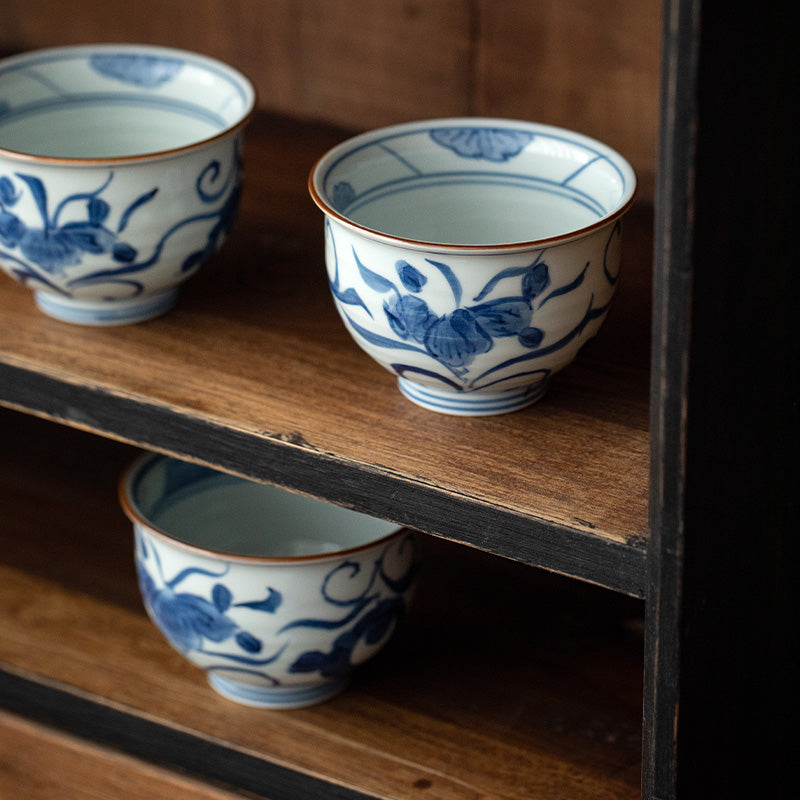 Hasami Ware Handcrafted Aizome Kusa-Hana Tea Cup Set of Five