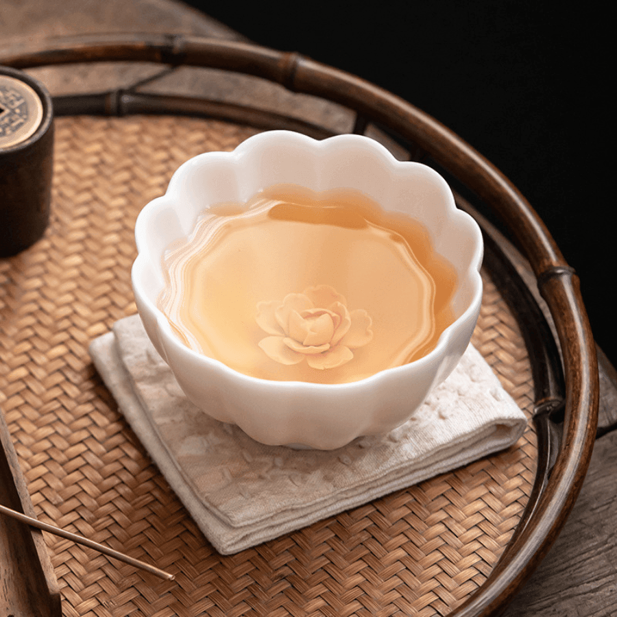 Handcrafted Ceramic Tea Cup With Embedded Ceramic Rose