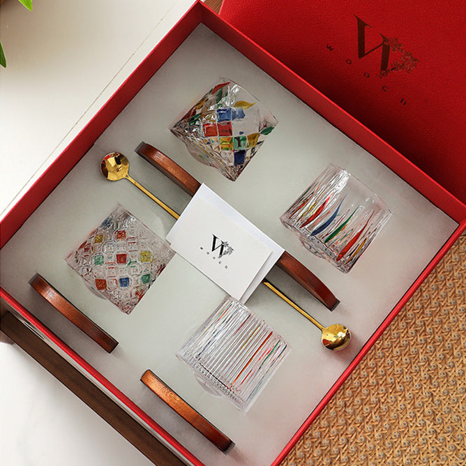 WOOCH Rotating Multi Color Stained Whisky Glass With Gift Box