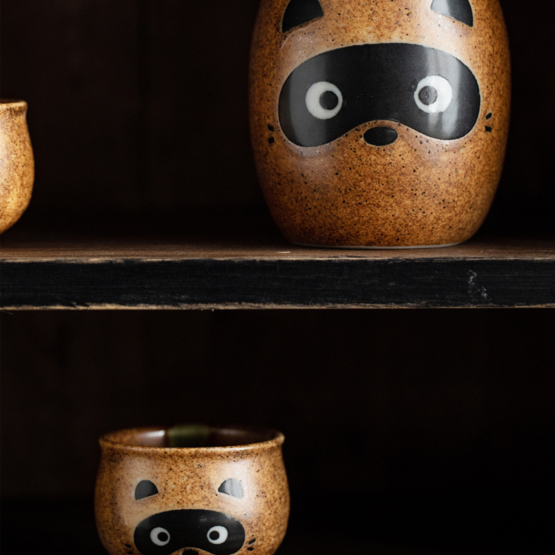 Japanese Ceramic Tanuki (Raccoon) Sake Set