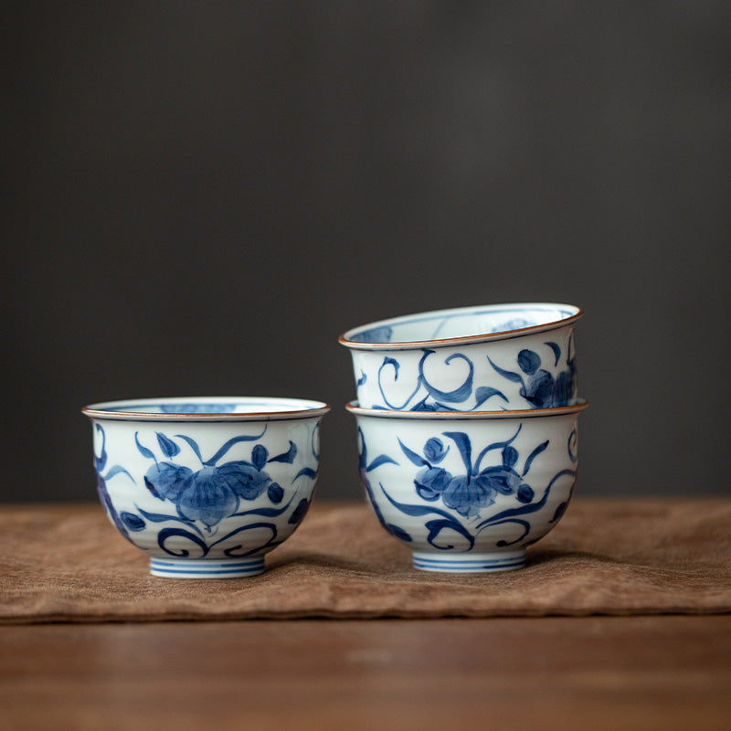 Hasami Ware Handcrafted Aizome Kusa-Hana Tea Cup Set of Five