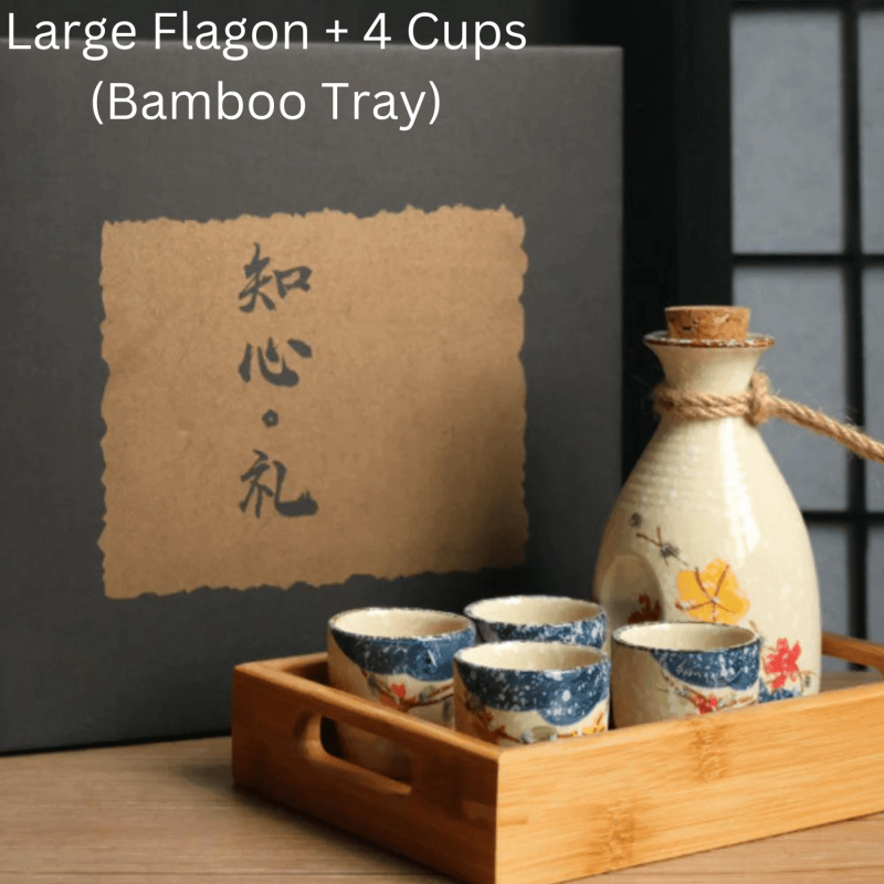 Japanese Sakura Sake Ceramic Flagon Sets