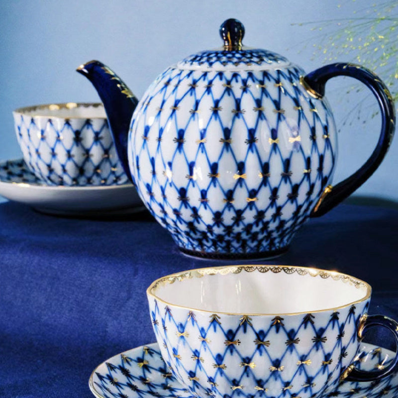 LOMONOSOV Cobalt Blue Handcrafted Porcelain Tea Set