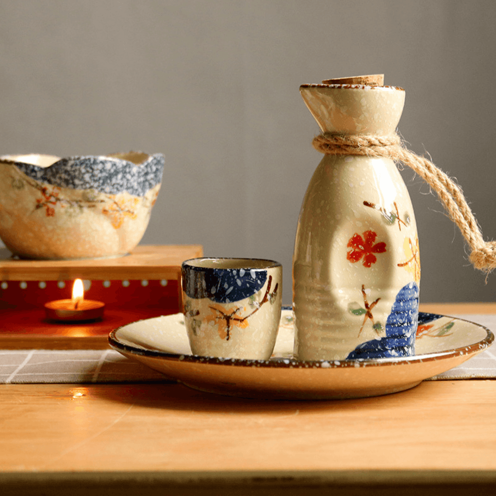Japanese Sakura Sake Ceramic Flagon Sets