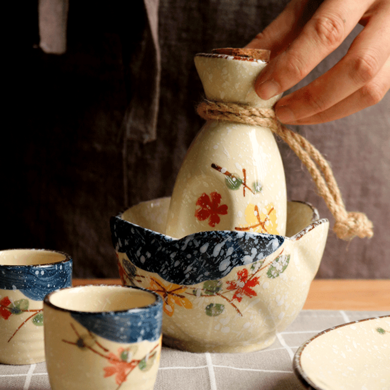 Japanese Sakura Sake Ceramic Flagon Sets