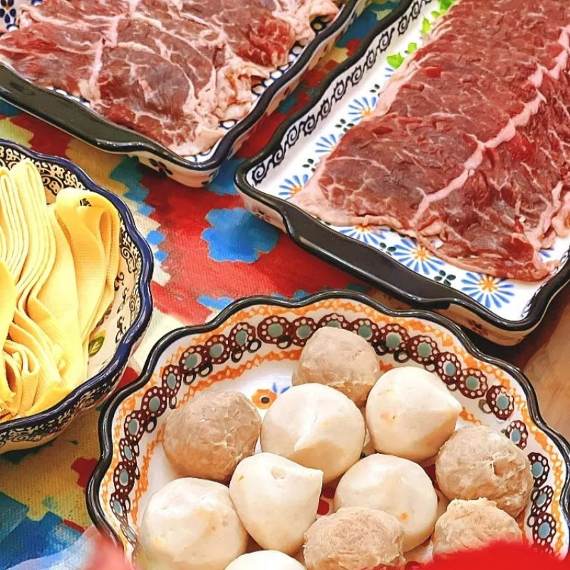 Korean Rectangular Hand-Painted Hot Pot Serving Dish