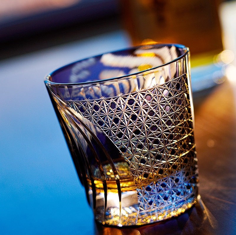 Edo Kiriko Handcrafted Kuro Tora Whisky Glass With Wooden Box