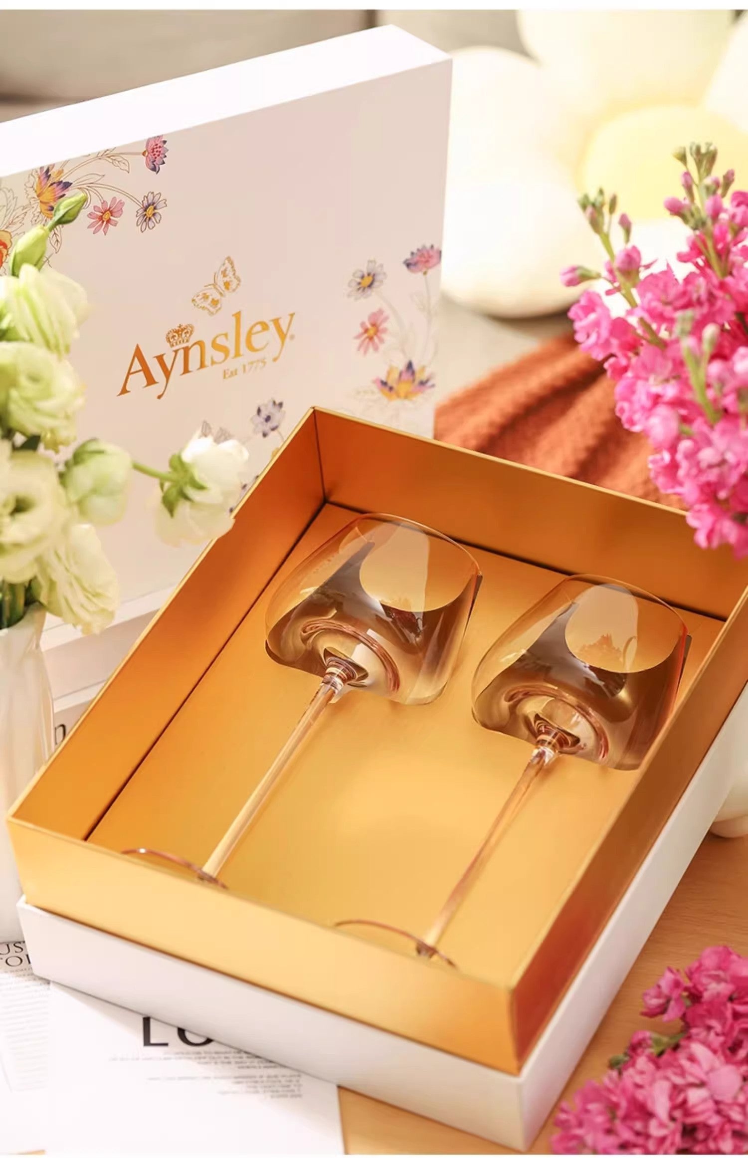 Aynsley Lady Pink Champagne Glasses - Goglasscup