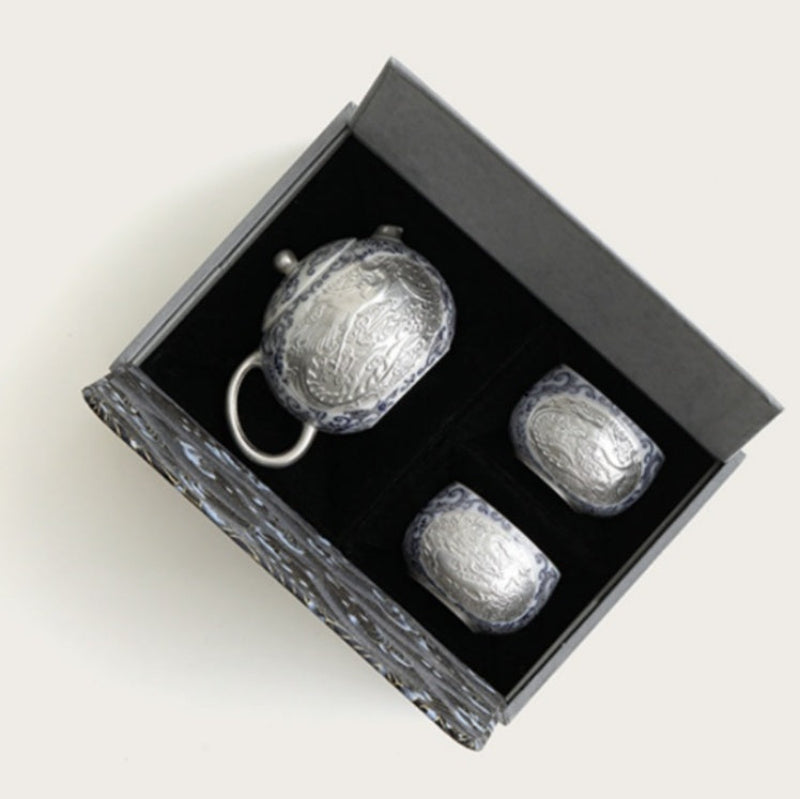 GOGLASSCUP Forbidden City Silver Gilt Lotus Pattern Tea Set GoGlassCup