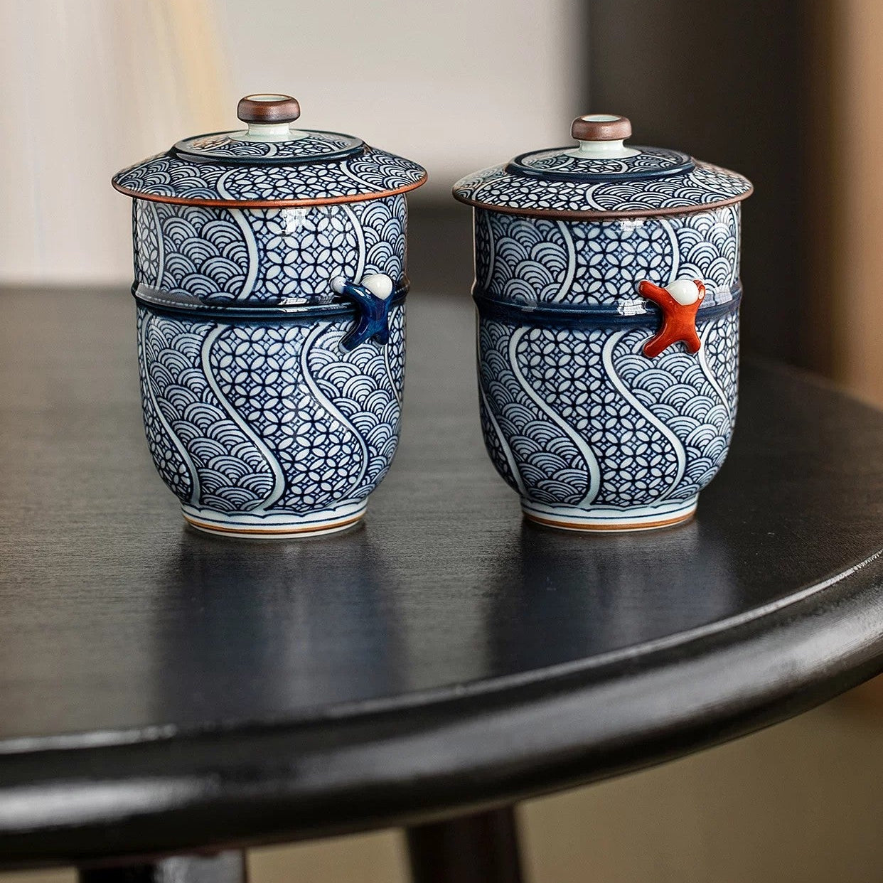 Arita Ware Seigaiha Shippou Lidded Ceramic Teacup