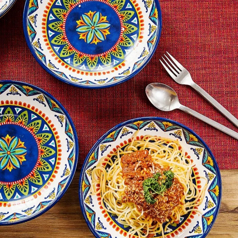 Bohemian Enamel Deep Plate - Underglaze Ceramic Salad & Dinner Plate