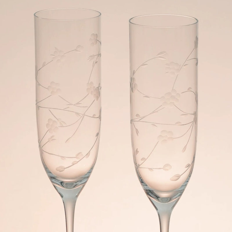 Blossom Series Lead Free Crystal Hand Engraved Champagne Flutes