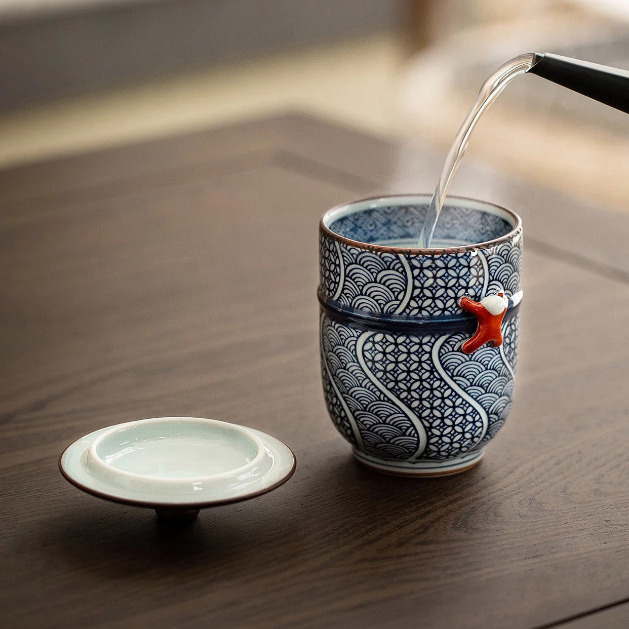 Arita Ware Seigaiha Shippou Lidded Ceramic Teacup