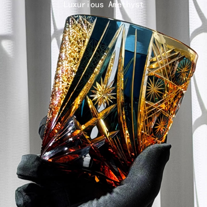 Handcrafted Edo Kiriko Gold-Rimmed Whiskey Glass