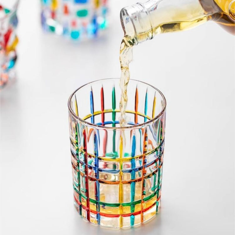 ZECCHIN Colored Glass Whiskey Colorful Checkered Glass