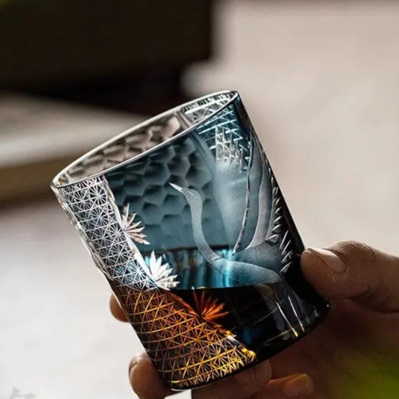 KAGAMI Edo Kiriko Whiskey Glass Crane