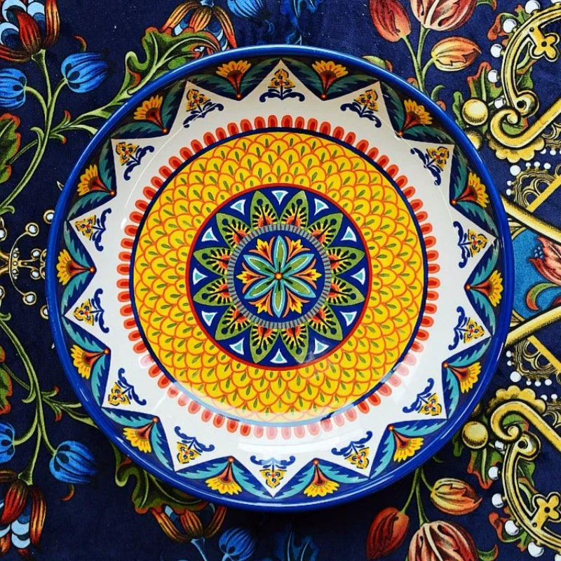 Bohemian Enamel Deep Plate - Underglaze Ceramic Salad & Dinner Plate