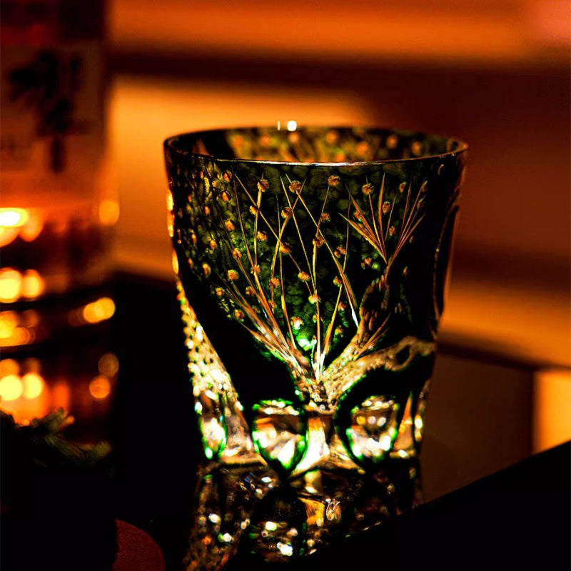 GoGlassCup Green Serpent Edo Kiriko Whiskey Glass - Goglasscup