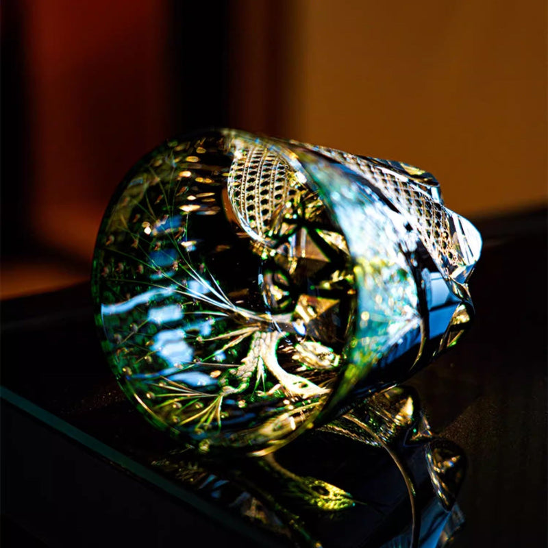 GoGlassCup Green Serpent Edo Kiriko Whiskey Glass - Goglasscup