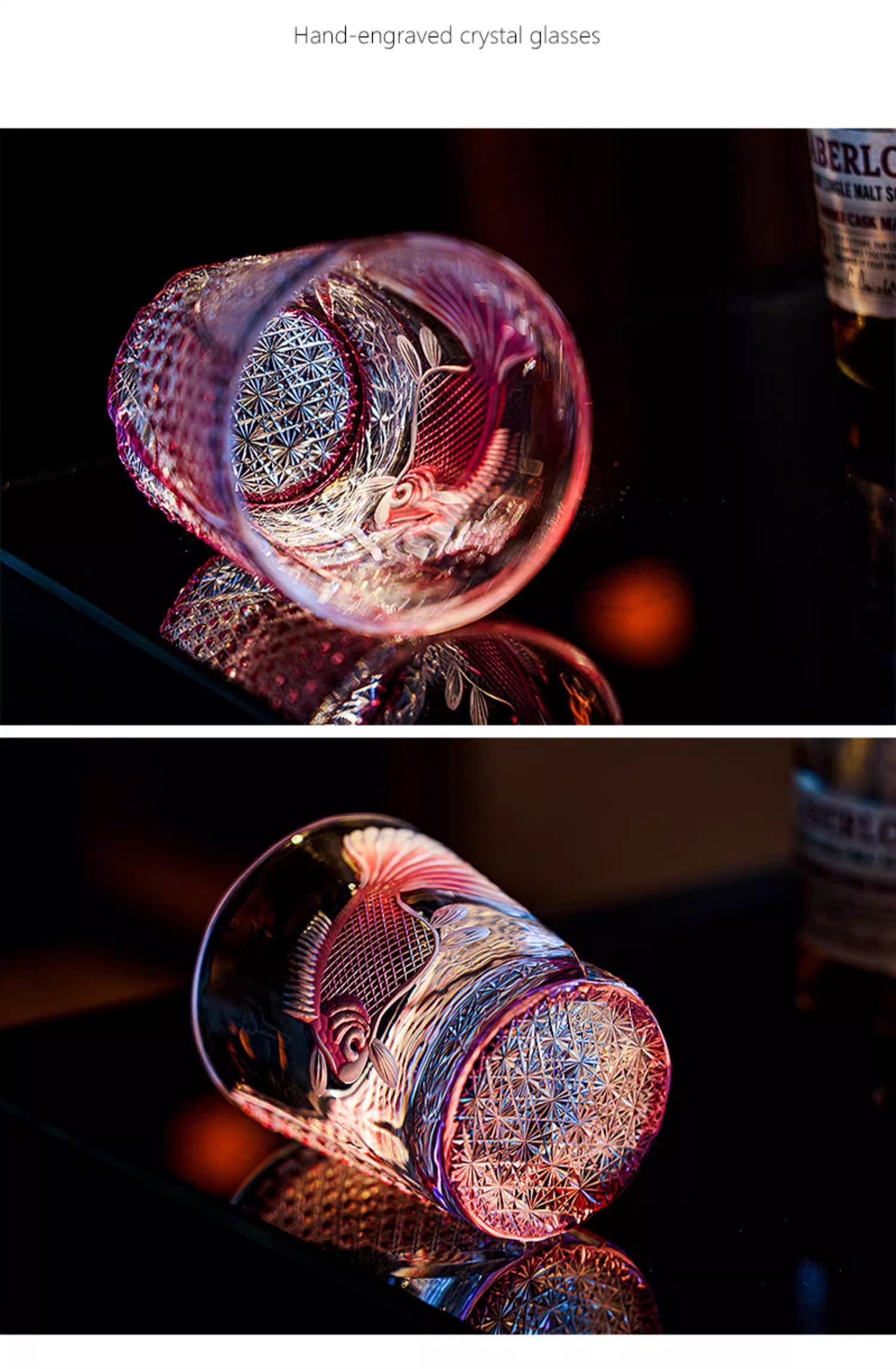 Hand-carved Red Goldfish Edo Kiriko Whiskey Glass