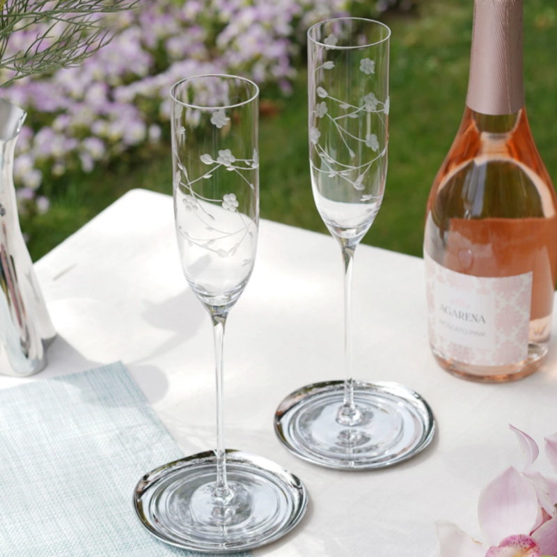 Blossom Series Lead Free Crystal Hand Engraved Champagne Flutes