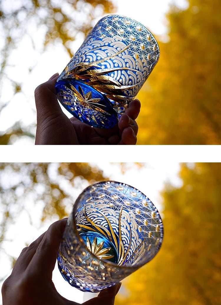 GOGLASSCUP Edo Kiriko Waves and Starry Sky Whiskey Glass GoGlassCup