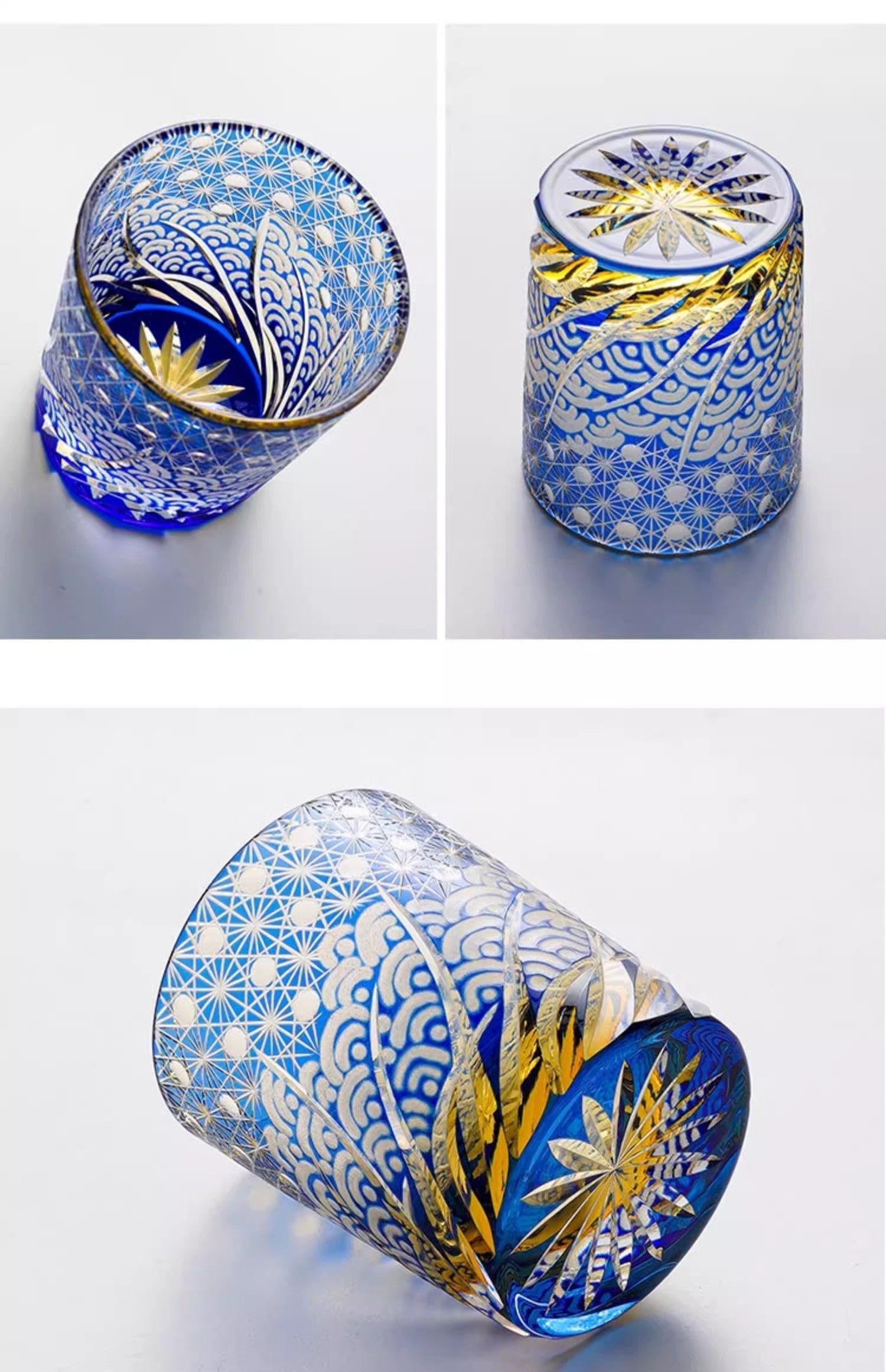 GOGLASSCUP Edo Kiriko Waves and Starry Sky Whiskey Glass GoGlassCup