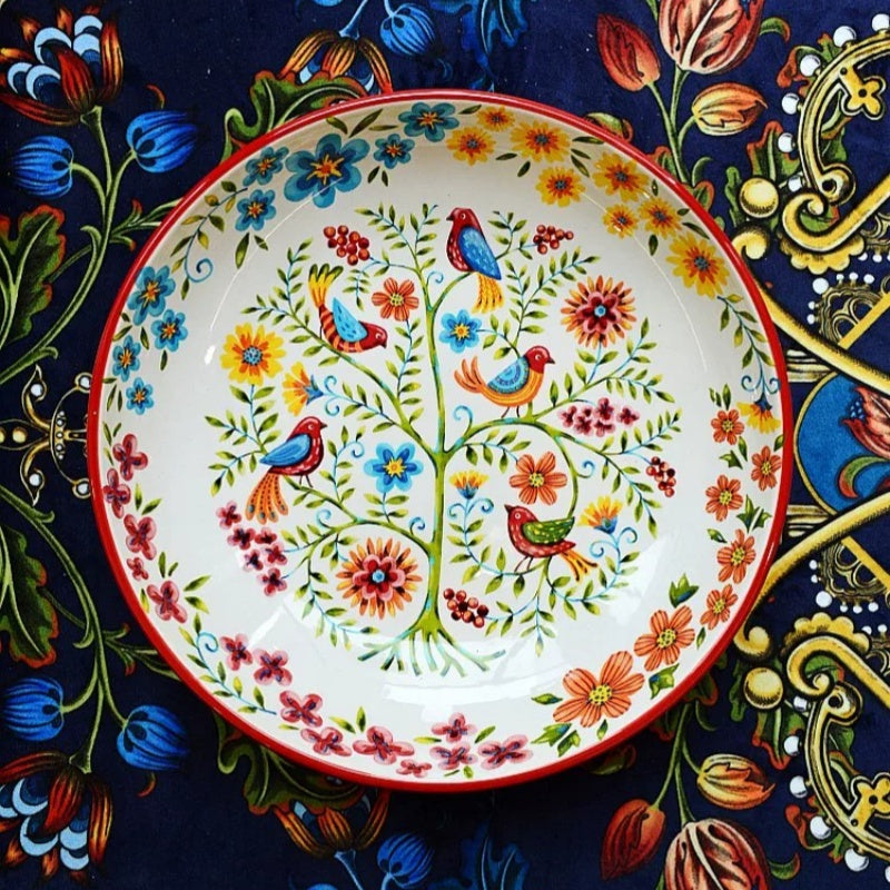 Bohemian Enamel Deep Plate - Underglaze Ceramic Salad & Dinner Plate