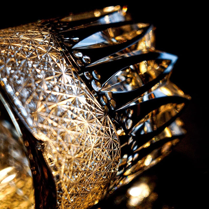 Golden Chrysanthemum Spray Edo Kiriko Whiskey Glass Goglasscup